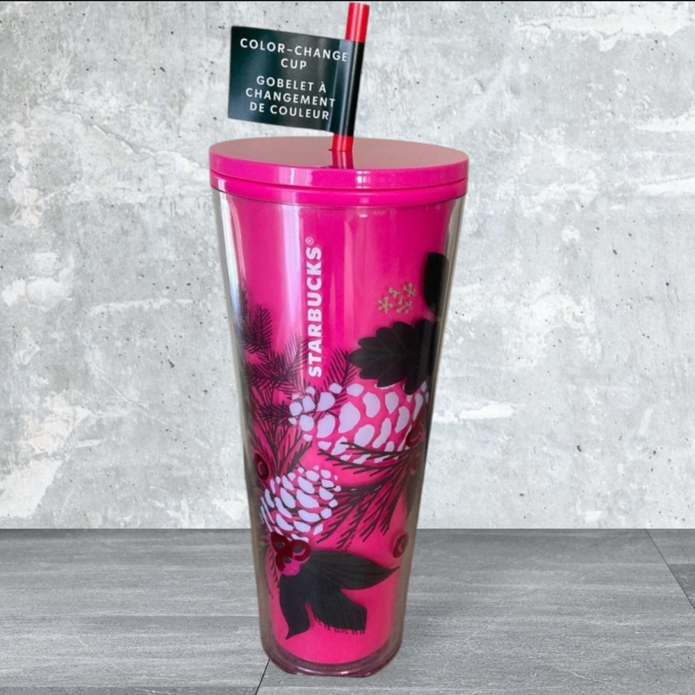 Starbucks Holiday 2021 Pink Berries Pinecone Color Change Tumbler Cup 24 OZ NEW